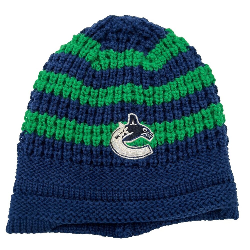 Adidas Unisex Blue Green Striped Knit‎ Vancouver Canucks NHL Team Beanie Hat NWT
